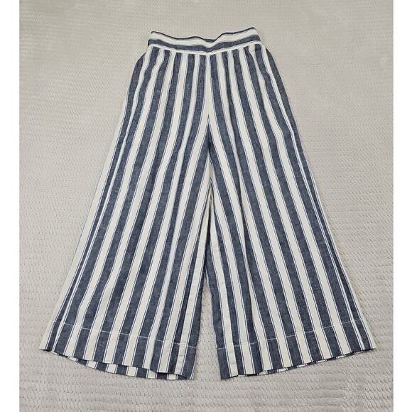 Madewell Pants - Madewell Pants Womens XXS Linen Blend Cropped Wide Leg Nautical Beachy